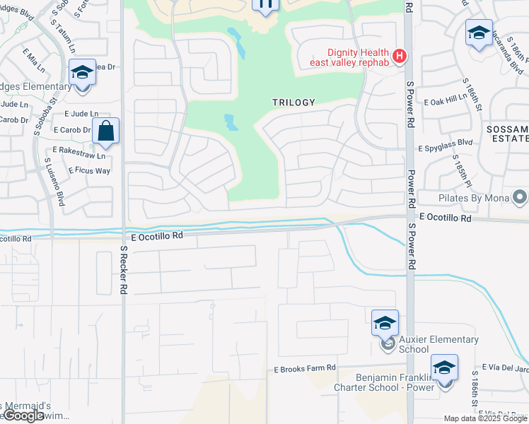 map of restaurants, bars, coffee shops, grocery stores, and more near 4391 East Ficus Way in Gilbert