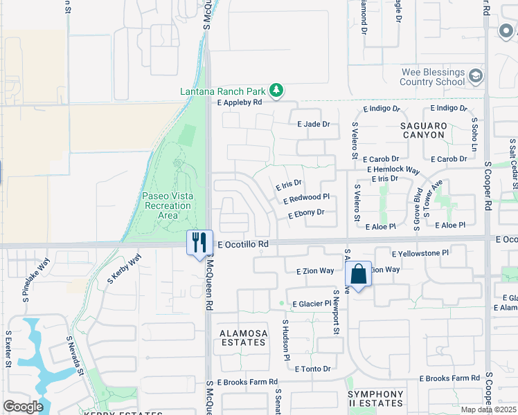 map of restaurants, bars, coffee shops, grocery stores, and more near 3920 South Laurel Way in Chandler
