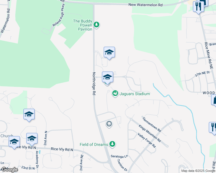 map of restaurants, bars, coffee shops, grocery stores, and more near 2901 Northridge Road in Tuscaloosa