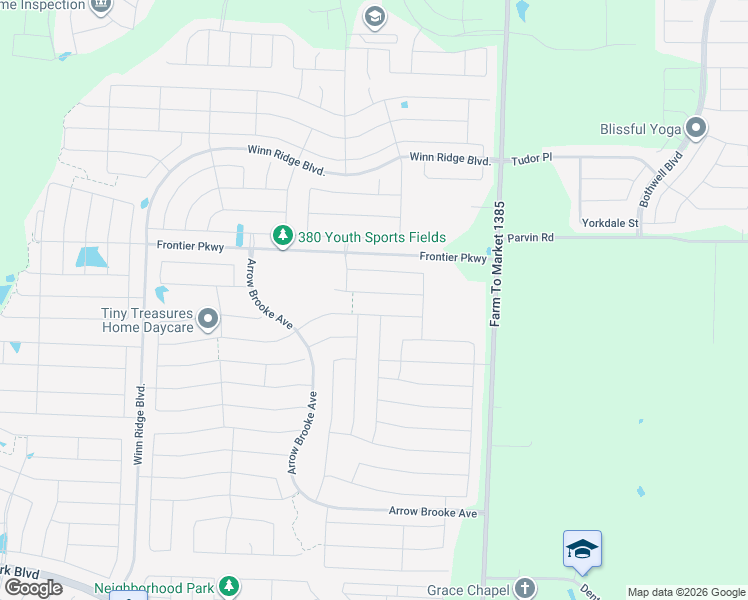 map of restaurants, bars, coffee shops, grocery stores, and more near 1604 Gold Mine Trail in Aubrey