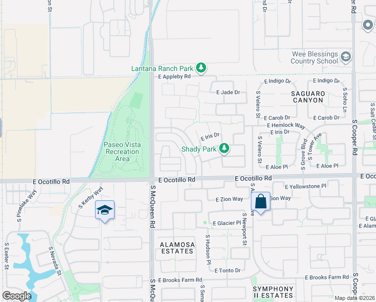 map of restaurants, bars, coffee shops, grocery stores, and more near 3780 South Senate Place in Chandler