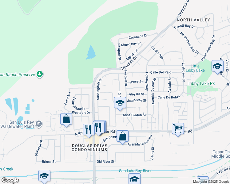 map of restaurants, bars, coffee shops, grocery stores, and more near 775 Foxwood Drive in Oceanside