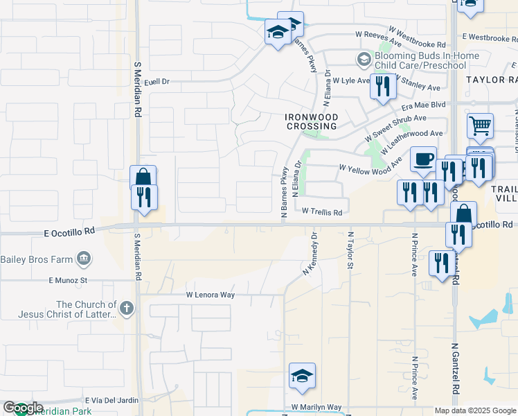 map of restaurants, bars, coffee shops, grocery stores, and more near 1124 West Fir Tree Road in San Tan Valley