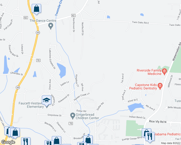 map of restaurants, bars, coffee shops, grocery stores, and more near 300 Hunter Creek Lane in Northport