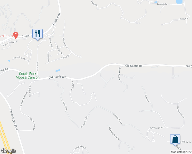 map of restaurants, bars, coffee shops, grocery stores, and more near 9205 Old Castle Road in Valley Center