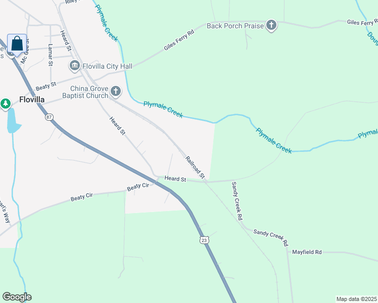 map of restaurants, bars, coffee shops, grocery stores, and more near 637 Railroad Street in Flovilla