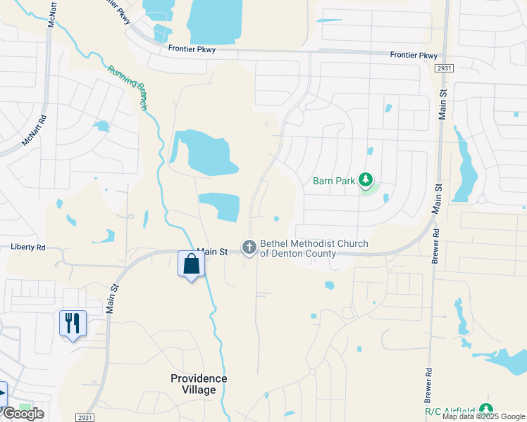 map of restaurants, bars, coffee shops, grocery stores, and more near 2604 O'Connell Circle in Aubrey