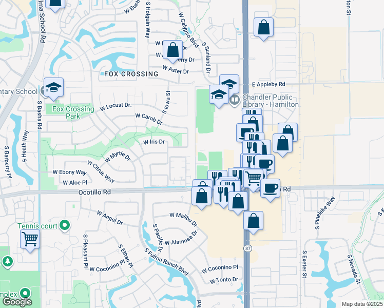 map of restaurants, bars, coffee shops, grocery stores, and more near 3907 South Nebraska Street in Chandler