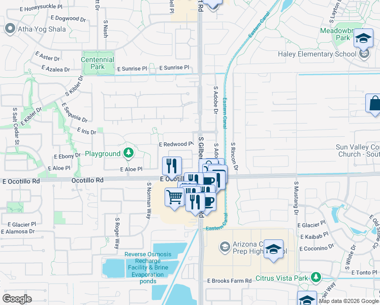 map of restaurants, bars, coffee shops, grocery stores, and more near 2931 Citrus Way in Chandler
