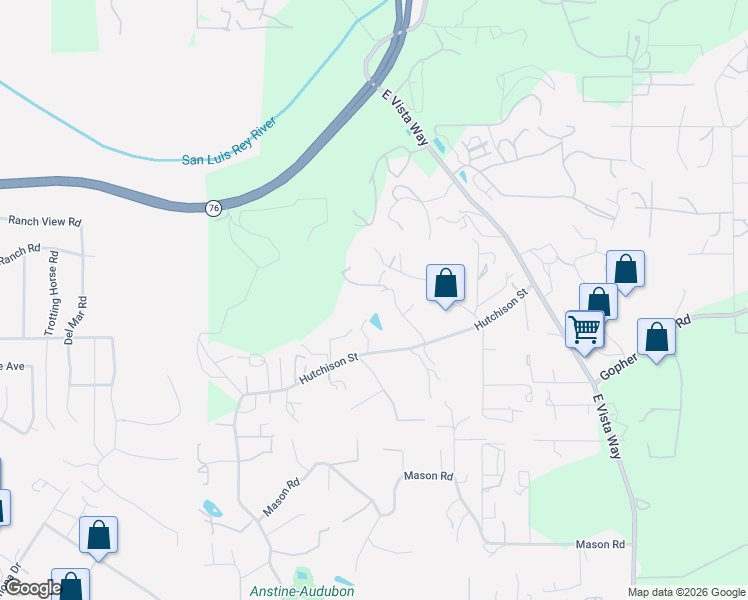 map of restaurants, bars, coffee shops, grocery stores, and more near 610 Roca Place in Vista