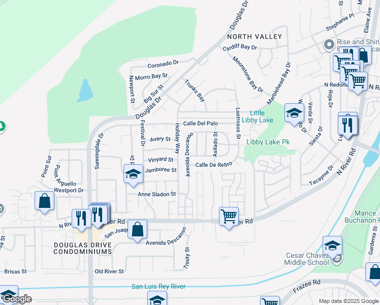 map of restaurants, bars, coffee shops, grocery stores, and more near 251 Avenida Descanso in Oceanside