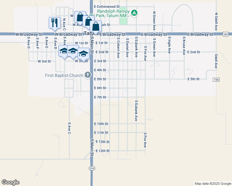 map of restaurants, bars, coffee shops, grocery stores, and more near 601-611 South Cobern Avenue in Tatum