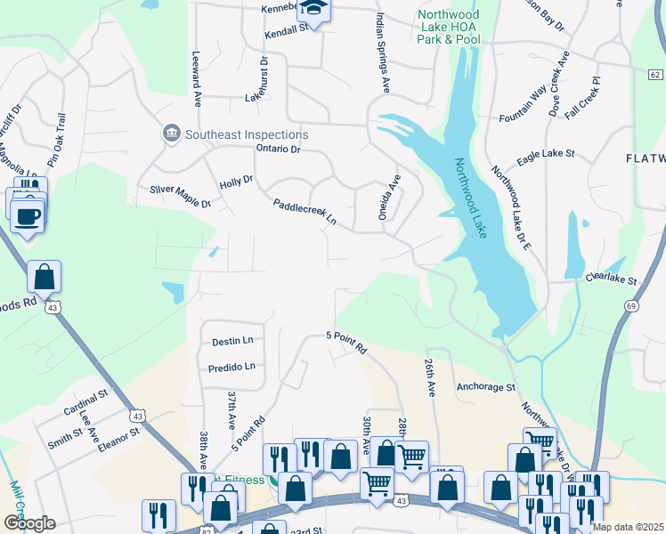 map of restaurants, bars, coffee shops, grocery stores, and more near 4501 Rainwood Avenue in Northport