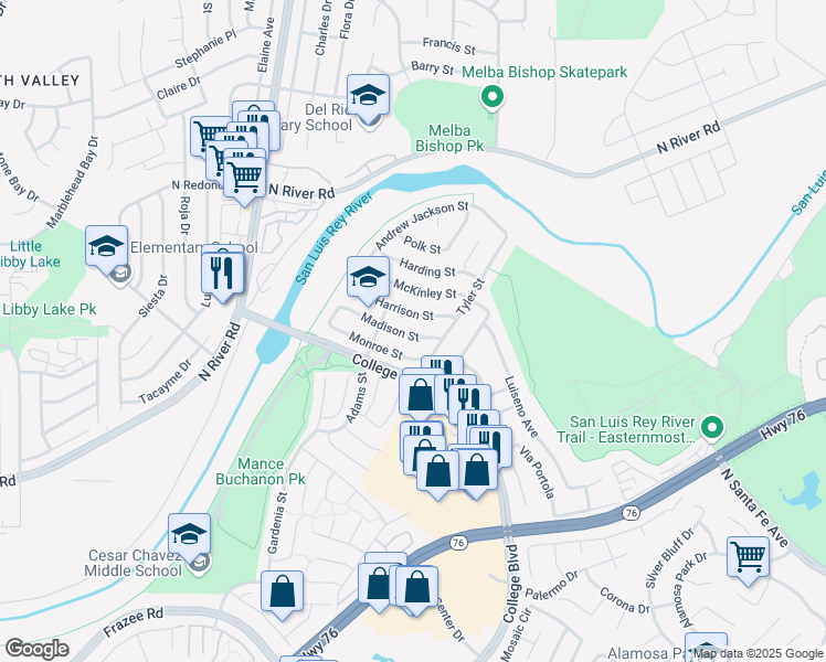 map of restaurants, bars, coffee shops, grocery stores, and more near 184 Madison Street in Oceanside