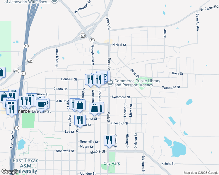 map of restaurants, bars, coffee shops, grocery stores, and more near in Commerce