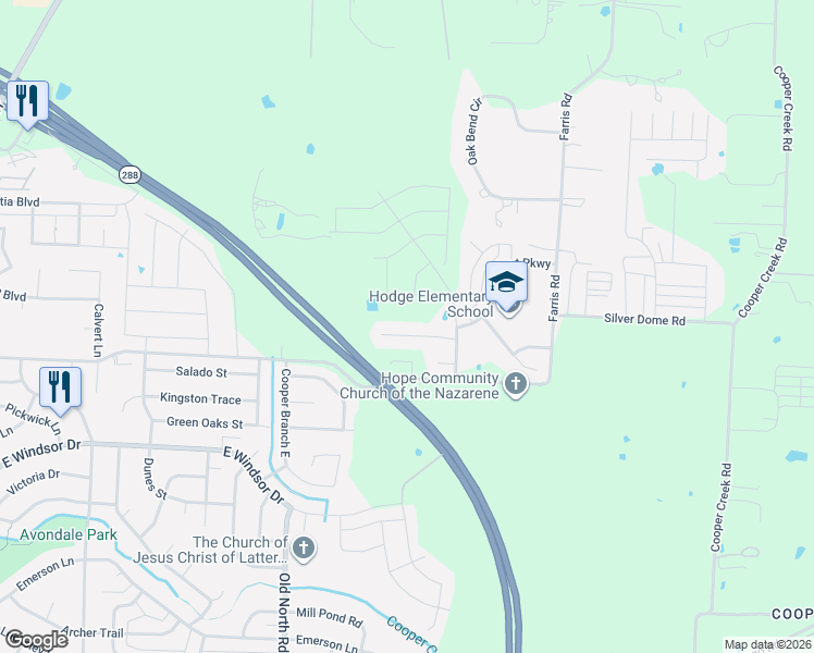 map of restaurants, bars, coffee shops, grocery stores, and more near 3121 Deerfield Drive in Denton