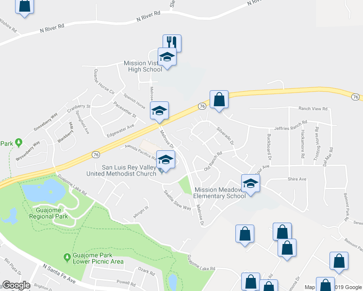 map of restaurants, bars, coffee shops, grocery stores, and more near 1515 Goldrush Way in Oceanside