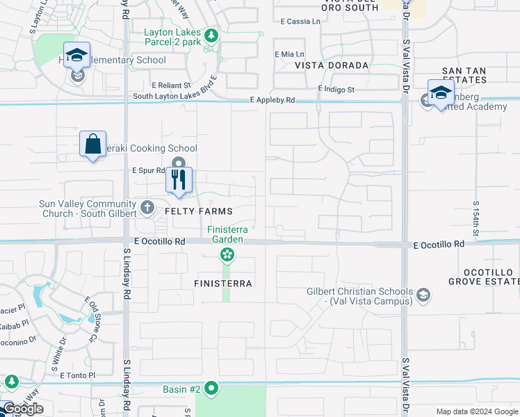 map of restaurants, bars, coffee shops, grocery stores, and more near 5511 South Sandstone Street in Gilbert
