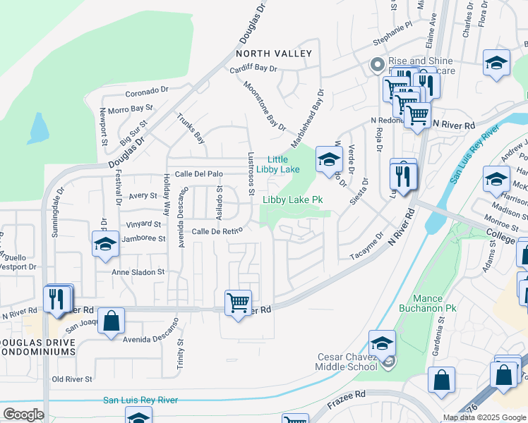 map of restaurants, bars, coffee shops, grocery stores, and more near 489 Calle Montecito in Oceanside
