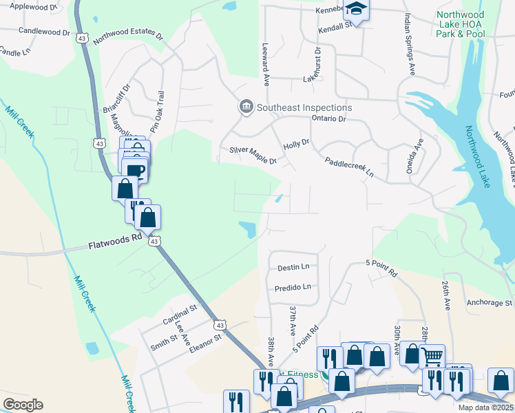 map of restaurants, bars, coffee shops, grocery stores, and more near 4005 36th Avenue in Northport