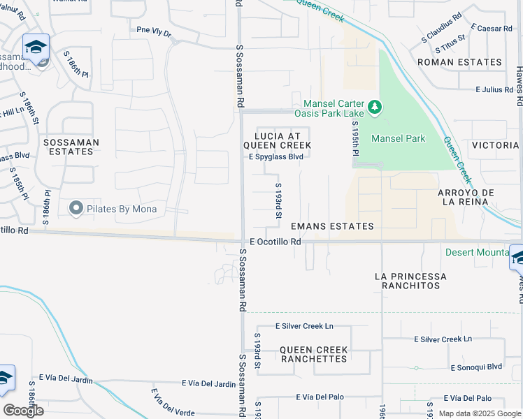 map of restaurants, bars, coffee shops, grocery stores, and more near 19284 East Domingo Road in Queen Creek