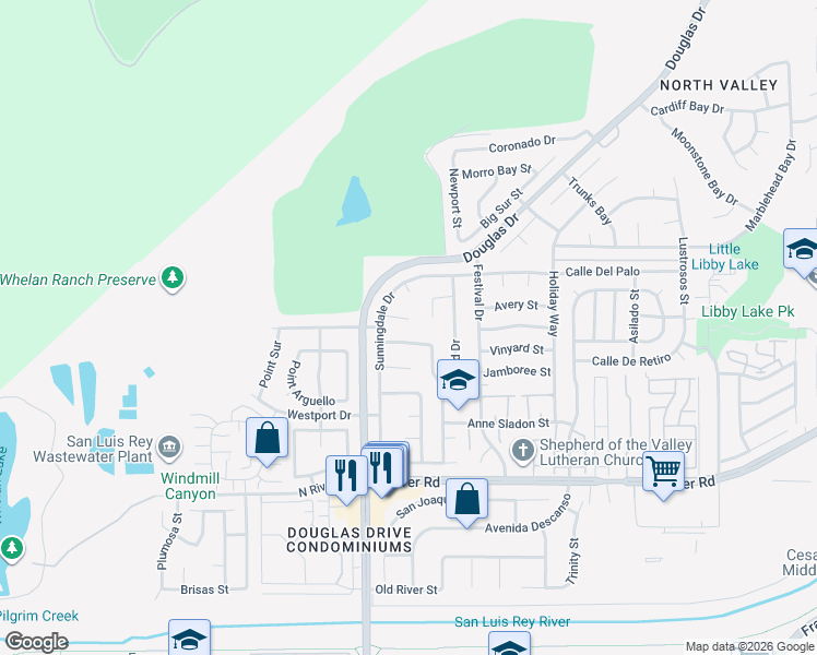 map of restaurants, bars, coffee shops, grocery stores, and more near 4467 Bermuda Dunes Place in Oceanside