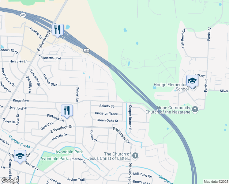 map of restaurants, bars, coffee shops, grocery stores, and more near 3817 Forest Bend Road in Denton