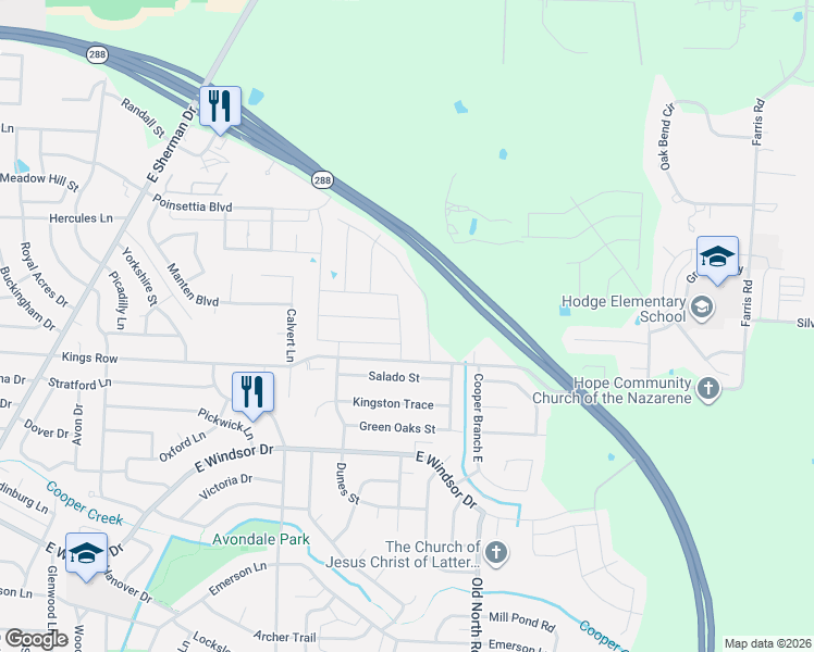 map of restaurants, bars, coffee shops, grocery stores, and more near 3817 Forest Bend Road in Denton