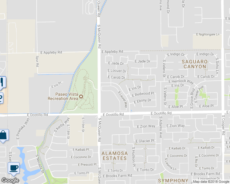 map of restaurants, bars, coffee shops, grocery stores, and more near 3789 South Crosscreek Drive in Chandler