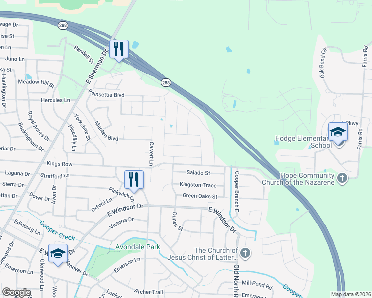 map of restaurants, bars, coffee shops, grocery stores, and more near 2320 Harvest Hill Drive in Denton