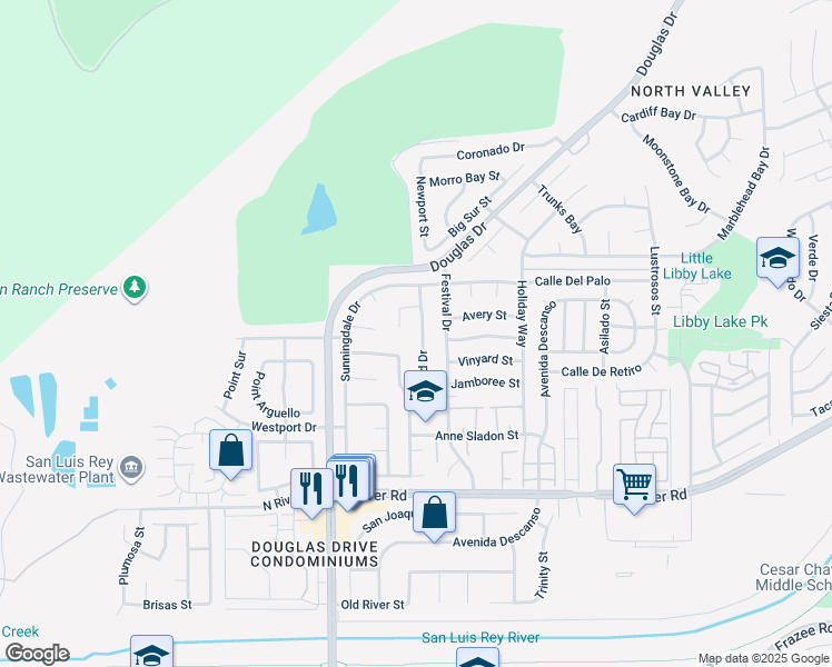 map of restaurants, bars, coffee shops, grocery stores, and more near 775 Foxwood Drive in Oceanside
