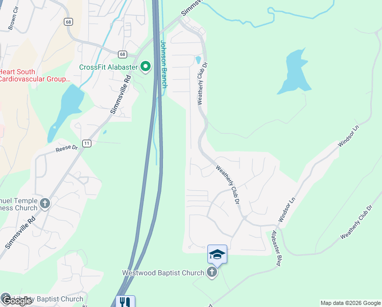 map of restaurants, bars, coffee shops, grocery stores, and more near 100 Brent Way in Alabaster