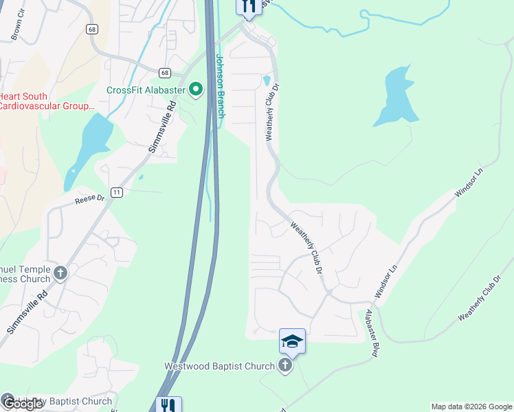 map of restaurants, bars, coffee shops, grocery stores, and more near 100 Brent Way in Alabaster