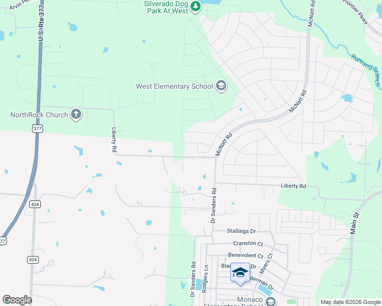 map of restaurants, bars, coffee shops, grocery stores, and more near 9447 Liberty Road in Aubrey
