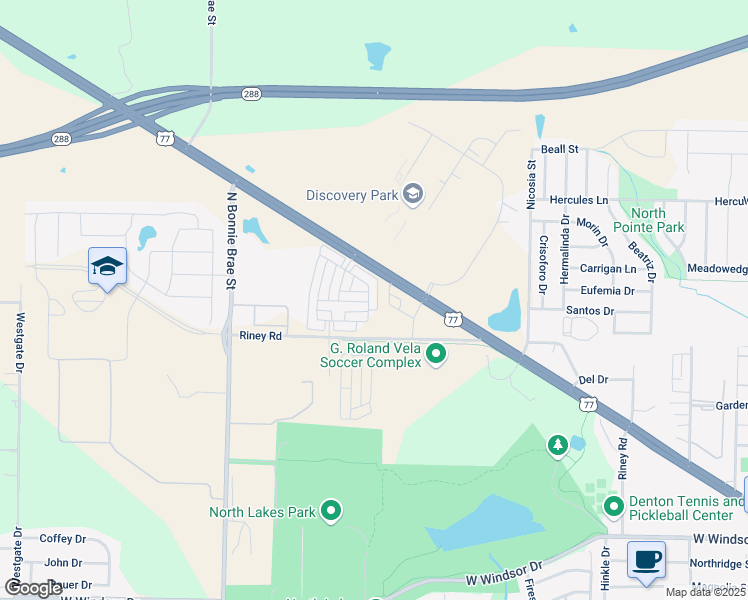 map of restaurants, bars, coffee shops, grocery stores, and more near 2217 Greystone Drive in Denton