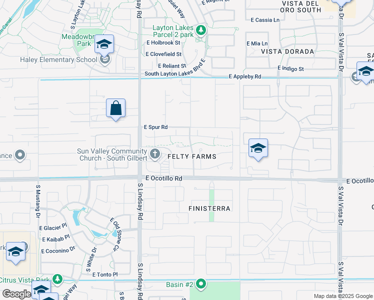 map of restaurants, bars, coffee shops, grocery stores, and more near 989 East Narrowleaf Court in Gilbert