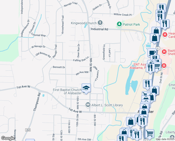map of restaurants, bars, coffee shops, grocery stores, and more near 918 6th Avenue Northwest in Alabaster
