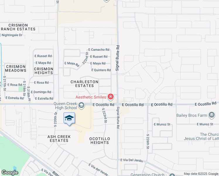 map of restaurants, bars, coffee shops, grocery stores, and more near 22681 East Rosa Road in Queen Creek