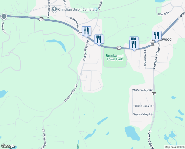 map of restaurants, bars, coffee shops, grocery stores, and more near 12981 Brookstone Way in Brookwood