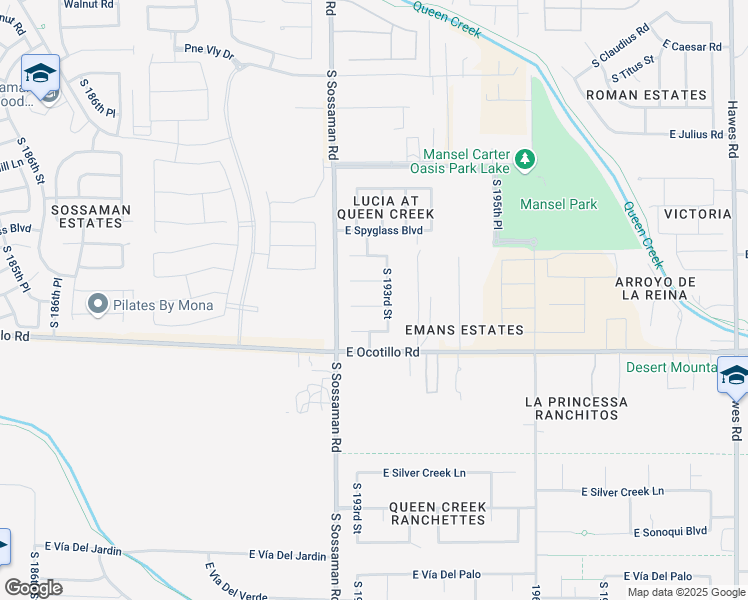 map of restaurants, bars, coffee shops, grocery stores, and more near 19284 East Domingo Road in Queen Creek