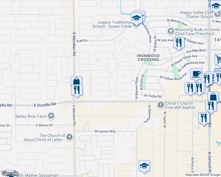 map of restaurants, bars, coffee shops, grocery stores, and more near 40907 North Linden Street in San Tan Valley