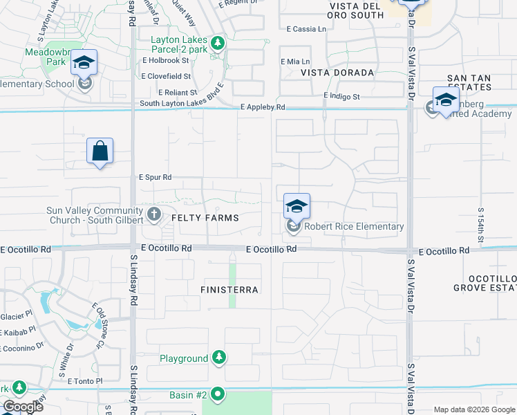map of restaurants, bars, coffee shops, grocery stores, and more near 1150 East Sourwood Drive in Gilbert