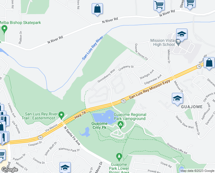 map of restaurants, bars, coffee shops, grocery stores, and more near 543 Boysenberry Way in Oceanside