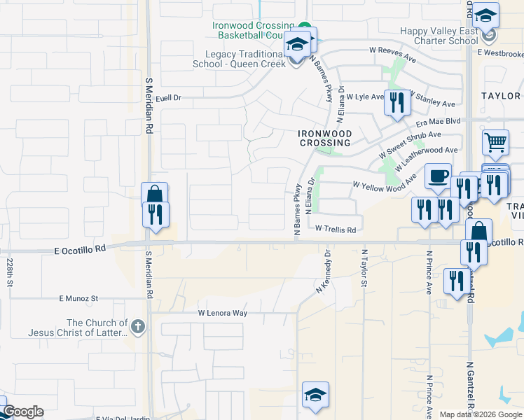 map of restaurants, bars, coffee shops, grocery stores, and more near 1182 West Date Road in San Tan Valley