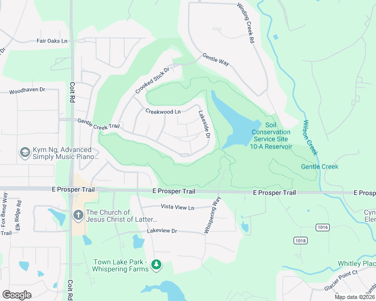 map of restaurants, bars, coffee shops, grocery stores, and more near 2991 Gentle Creek Trail in Prosper