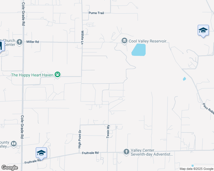 map of restaurants, bars, coffee shops, grocery stores, and more near 29460 Twain in Valley Center