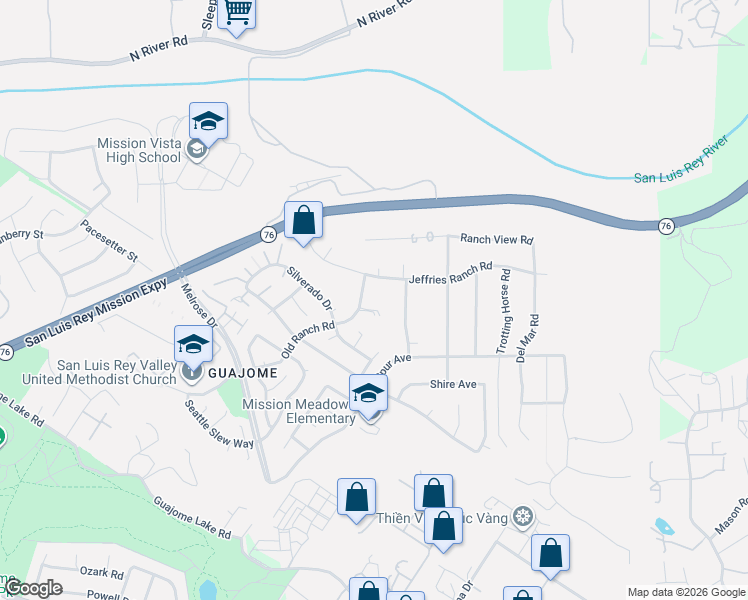 map of restaurants, bars, coffee shops, grocery stores, and more near 5768 Old Ranch Road in Oceanside