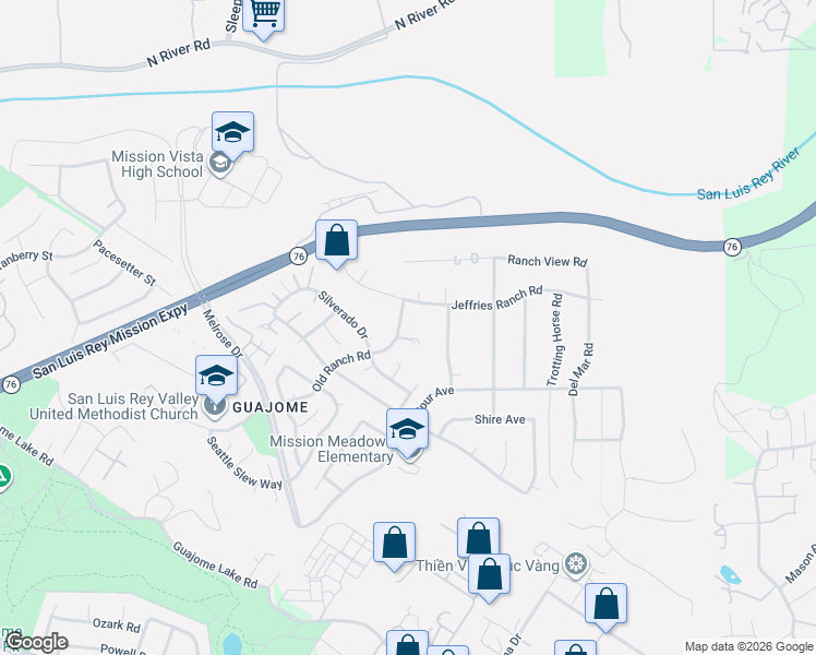 map of restaurants, bars, coffee shops, grocery stores, and more near 5768 Old Ranch Road in Oceanside