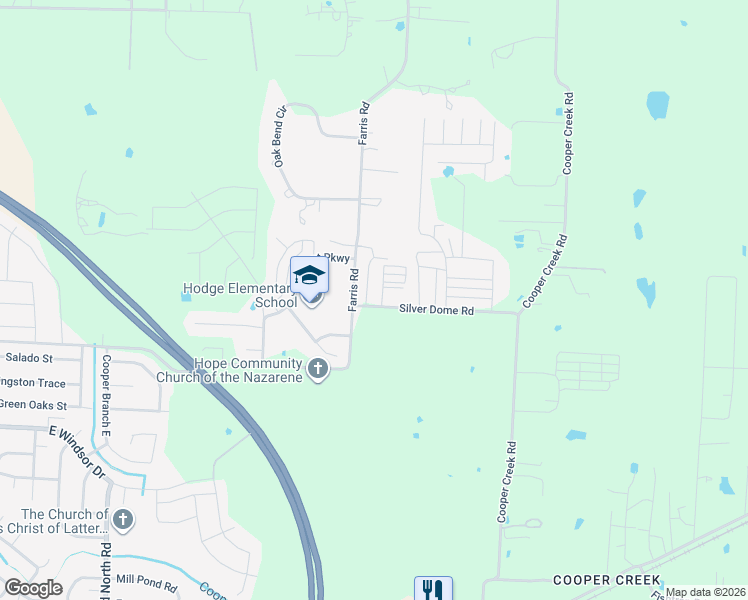 map of restaurants, bars, coffee shops, grocery stores, and more near 2517 White Rock Road in Denton