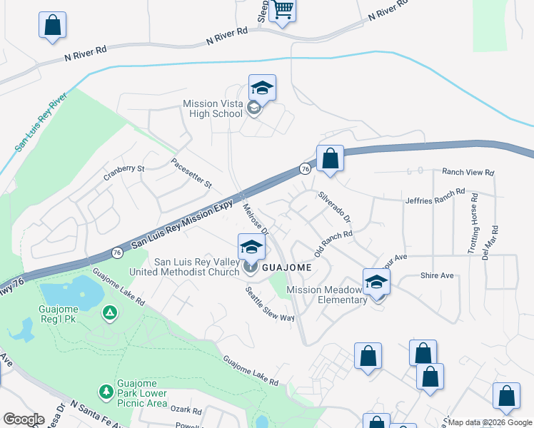 map of restaurants, bars, coffee shops, grocery stores, and more near 1444 Rancho Rose Way in Oceanside